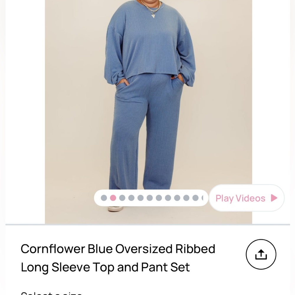 Blue Ribbed Long Sleeve Top and Pant Set